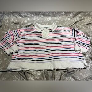 Talbots T by pullover collar top stripes 2X 3/4 sleeve